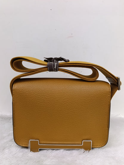 Hermes Geta Chevre Mysore Sangle Caramel PHW #B