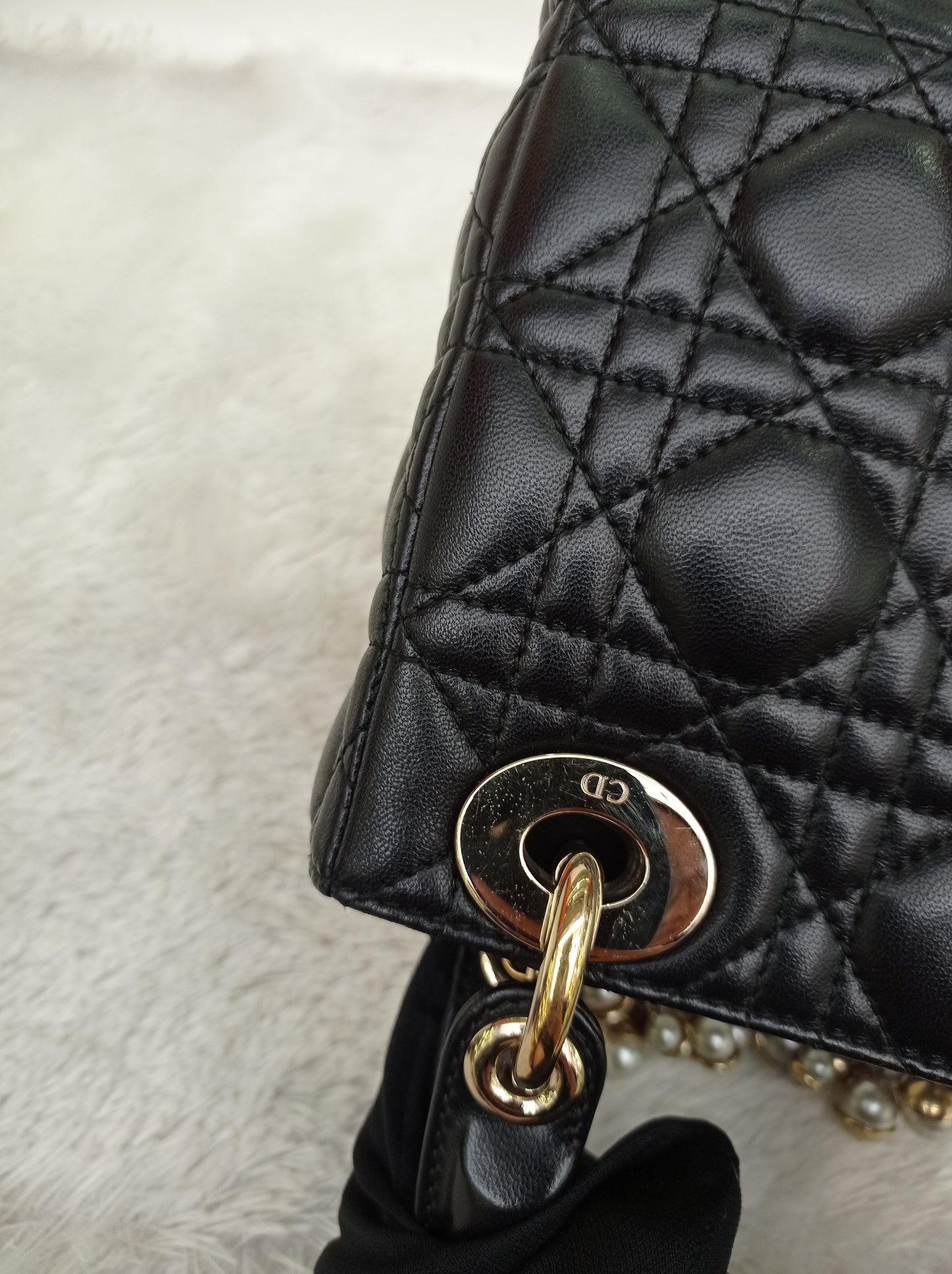 Lady Dior Mini Lamb Pearl Embellished Black GHW 2010