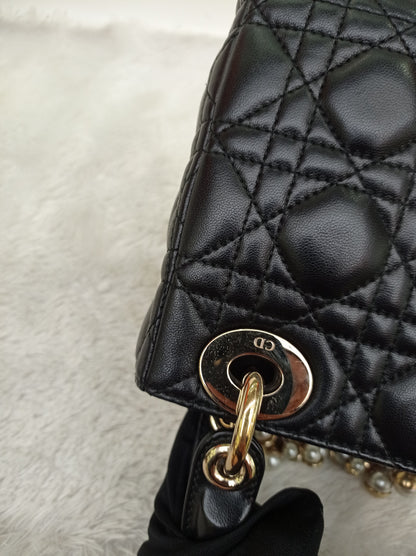 Lady Dior Mini Lamb Pearl Embellished Black GHW 2010