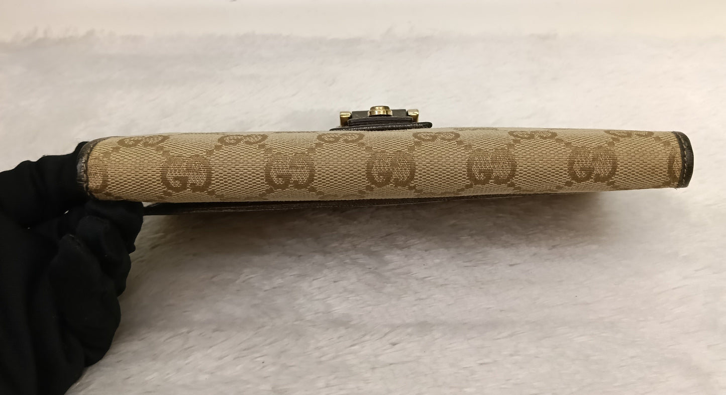 Gucci Wallet Continental D-Ring Canvas Beige Silver GHW 2007