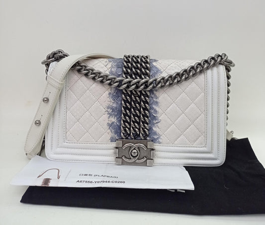 Chanel Boy 25 Rock Python White Blue RHW #17
