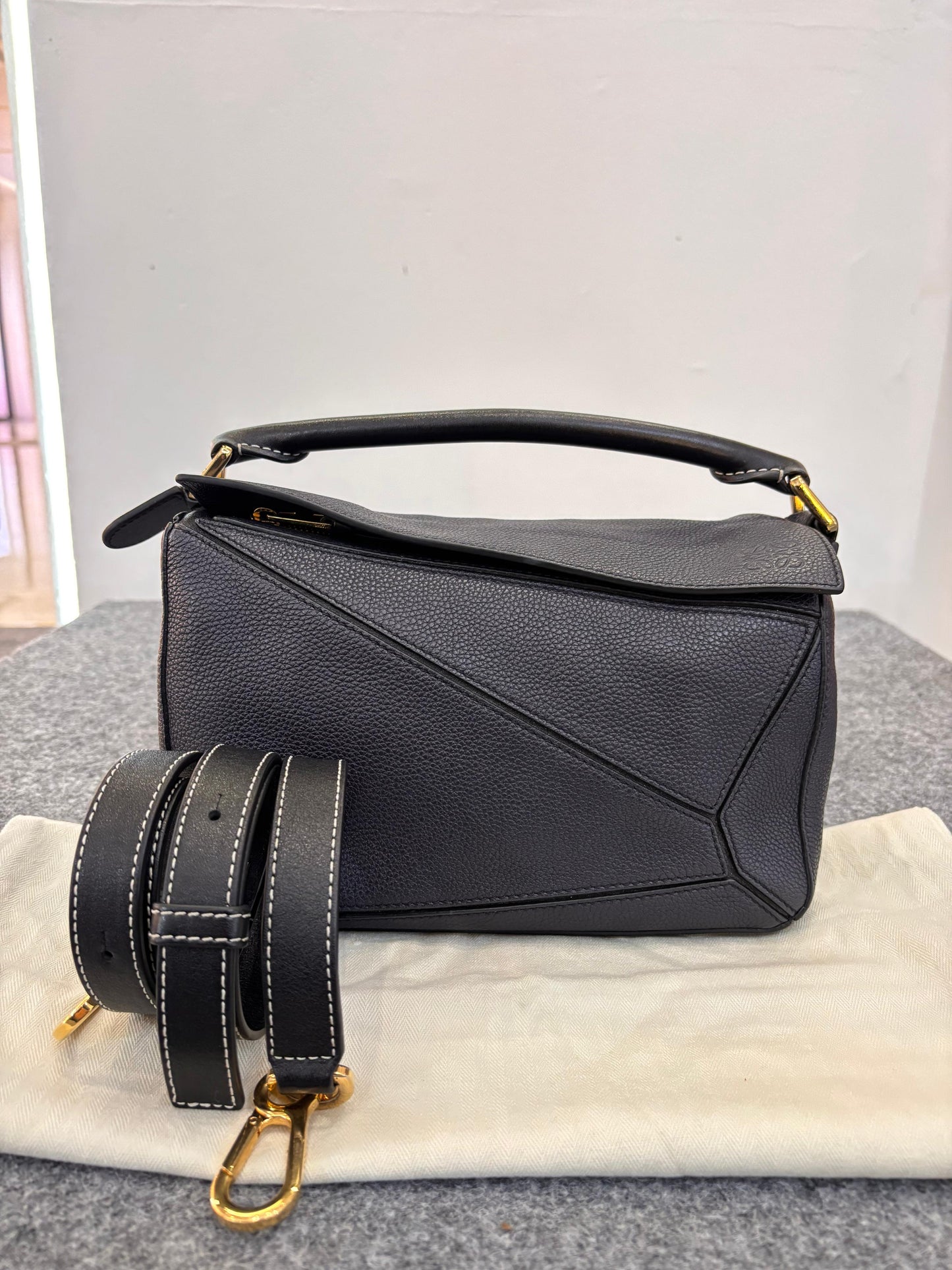 Loewe Puzzle Small Grained Navy Black GHW 2018