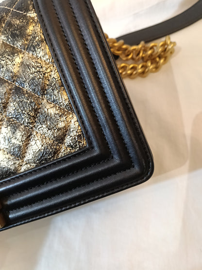 Chanel Boy 25 Crumpled Goatskin Black Gold GHW #26