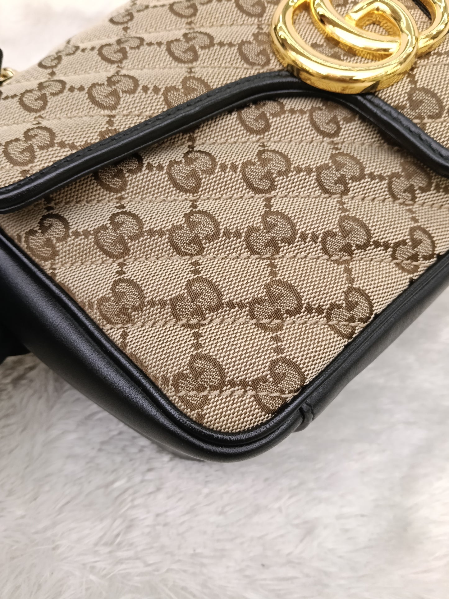 Gucci Marmont Small Canvas Beige Black GHW