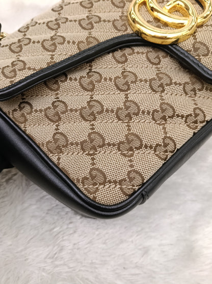 Gucci Marmont Small Canvas Beige Black GHW
