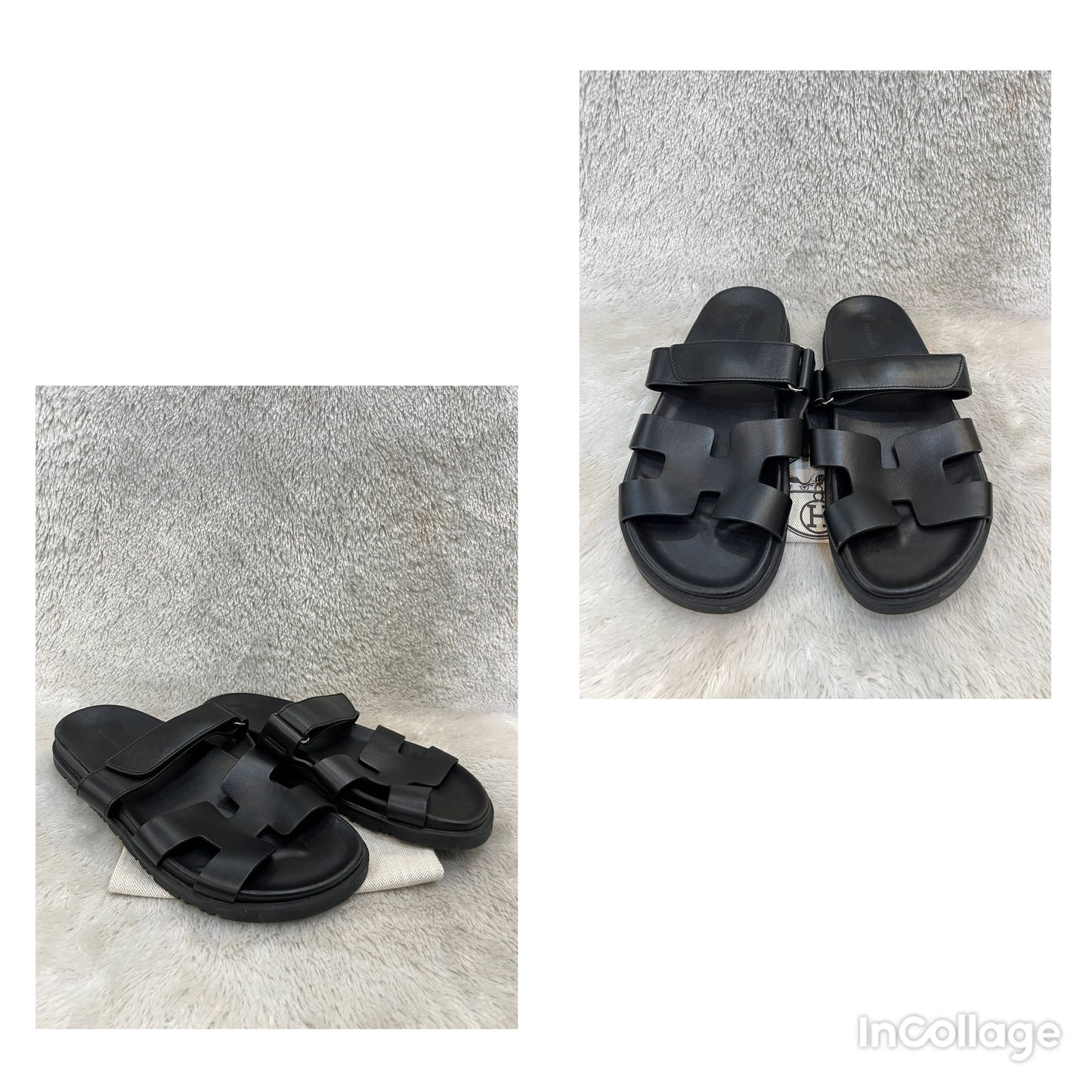 Hermes Chypre Sandals Calfskin Black Size 43