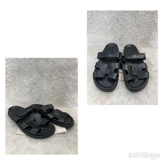 Hermes Chypre Sandals Calfskin Black Size 43