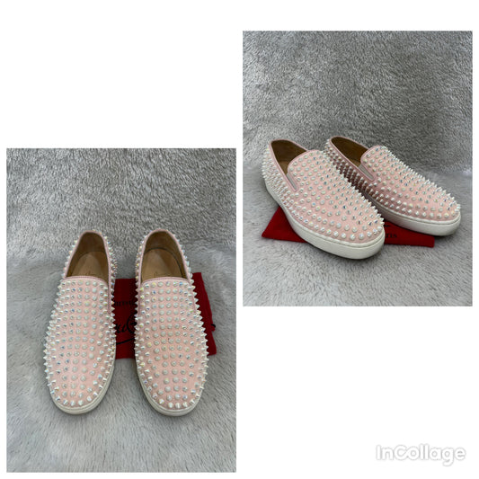 Louboutin Slip On Sneakers Roller Studded Suede Pink Size 39