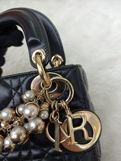 Lady Dior Mini Lamb Pearl Embellished Black GHW 2010