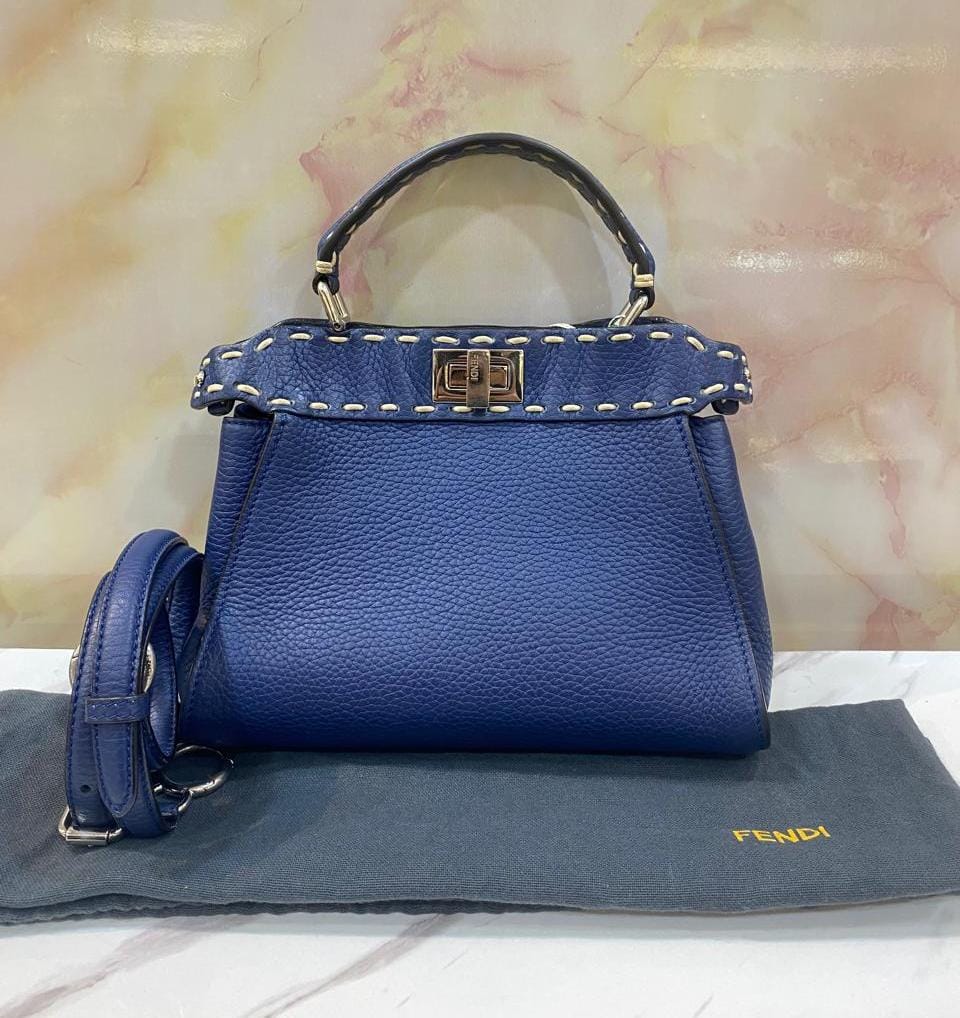 Fendi Peekaboo Mini Iconic Selleria Blue SHW Size 23 x 18 x 11cm