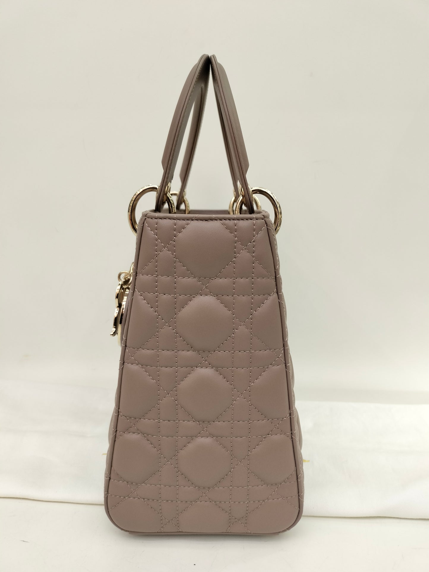 *NBU* Lady Dior Medium Lamb Taupe Enamel Charm GHW