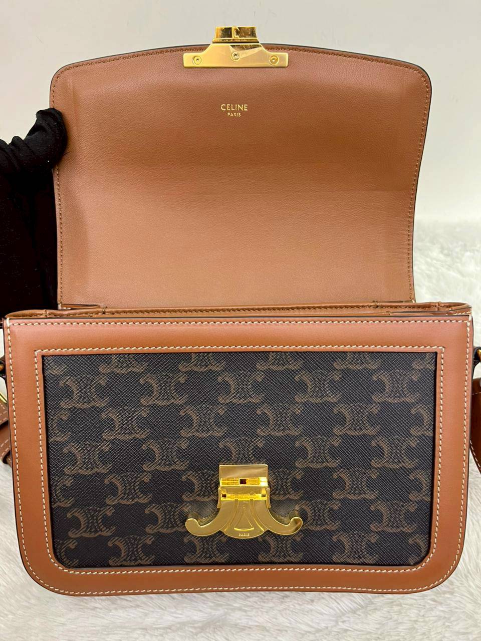 Celine Triomphe Teen Canvas Calfskin Tan Black GHW 2021