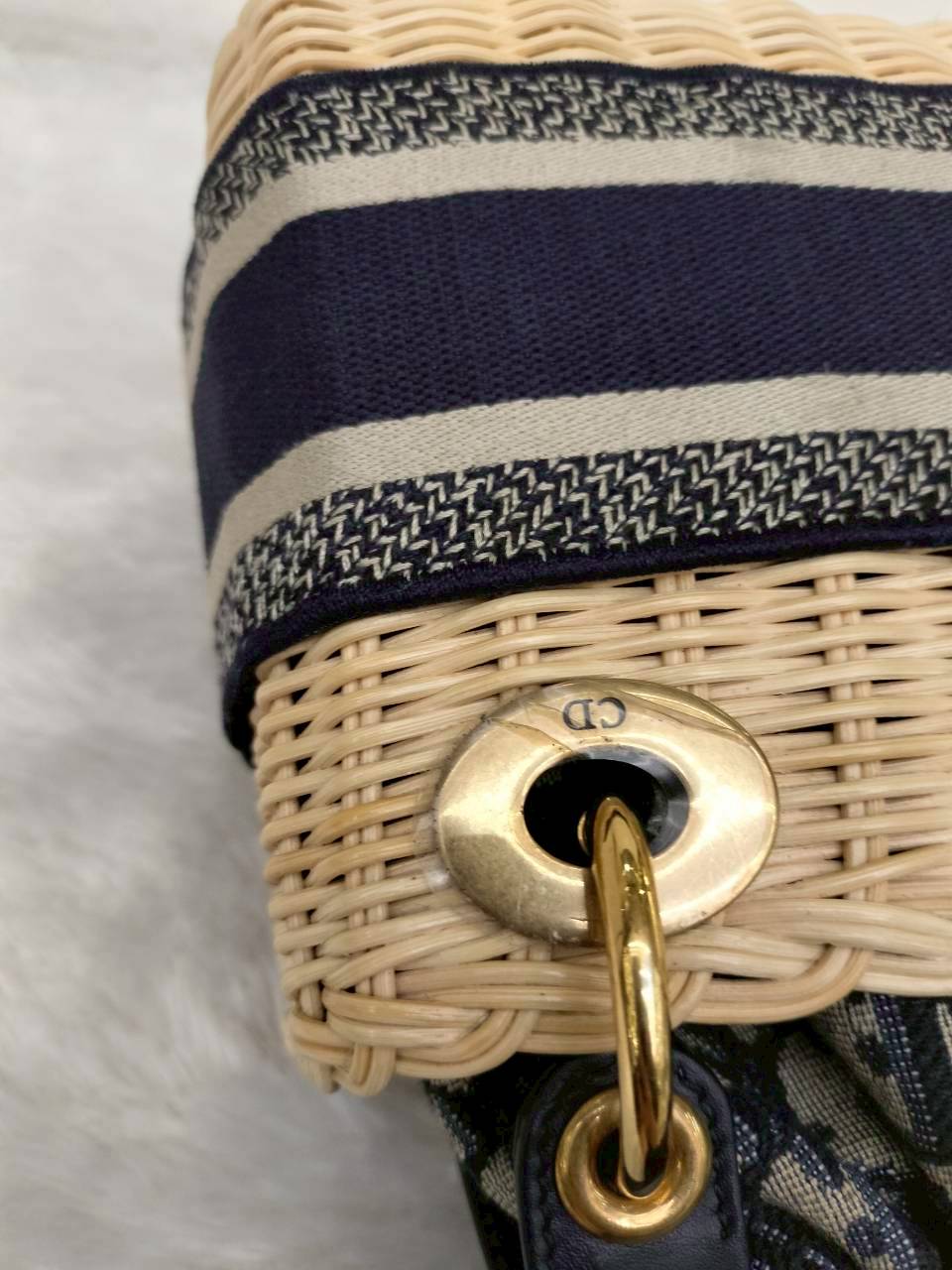 Lady Dior Mini Wicker Rattan Oblique Jacquard Blue Natural GHW 2022
