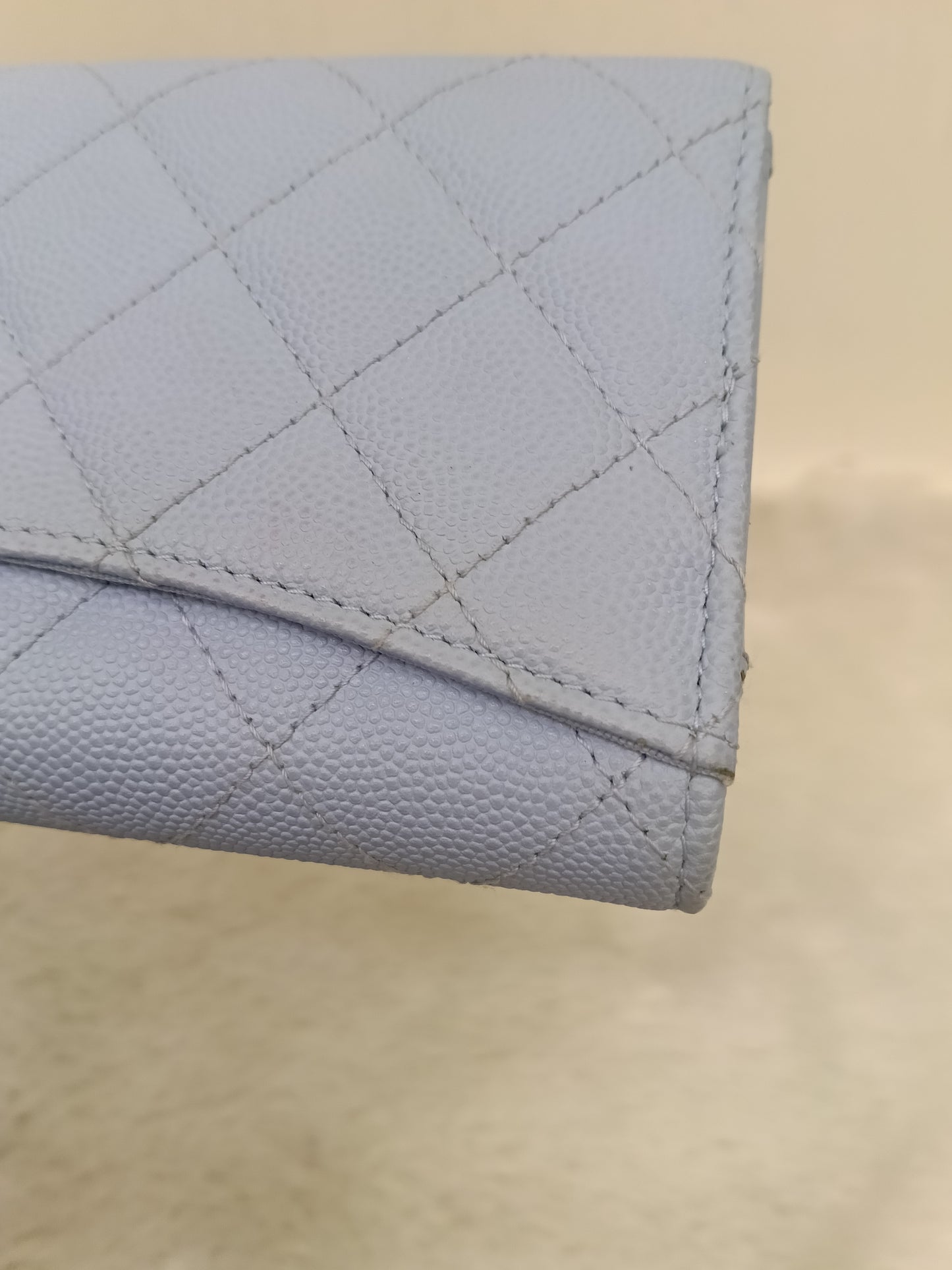 Chanel Trifold Wallet Caviar Light Blue LGHW (CHIP)