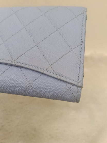 Chanel Trifold Wallet Caviar Light Blue LGHW (CHIP)