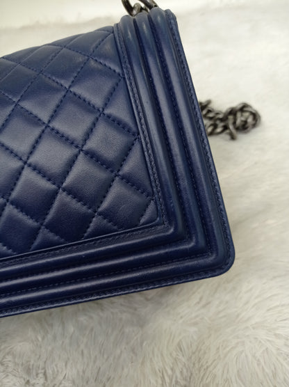 Chanel Boy 25 Lamb Navy Blue RHW #21