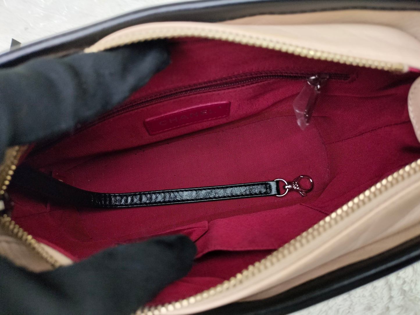 Chanel Gabrielle Small Calfskin Beige Black #26