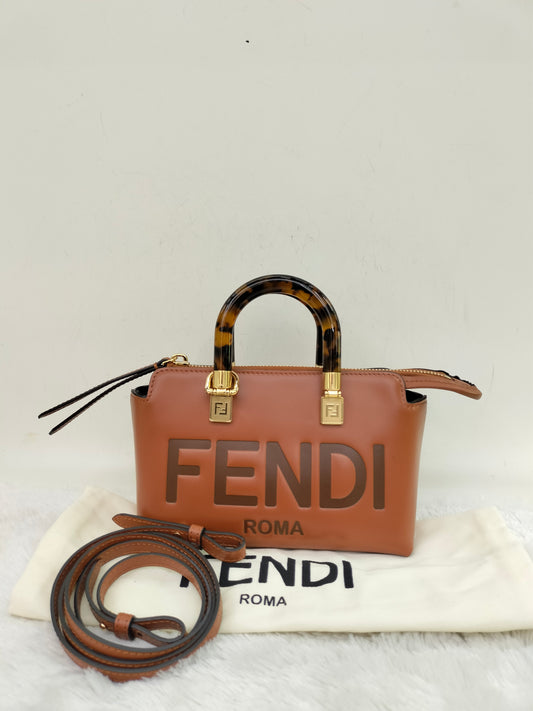 Fendi BTW Mini Embossed Logo Brown Handle Tortois GHW
