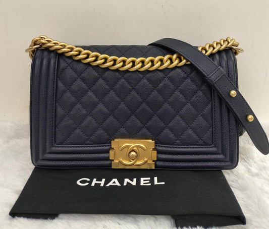 Chanel Boy 25 Caviar Navy GHW #25