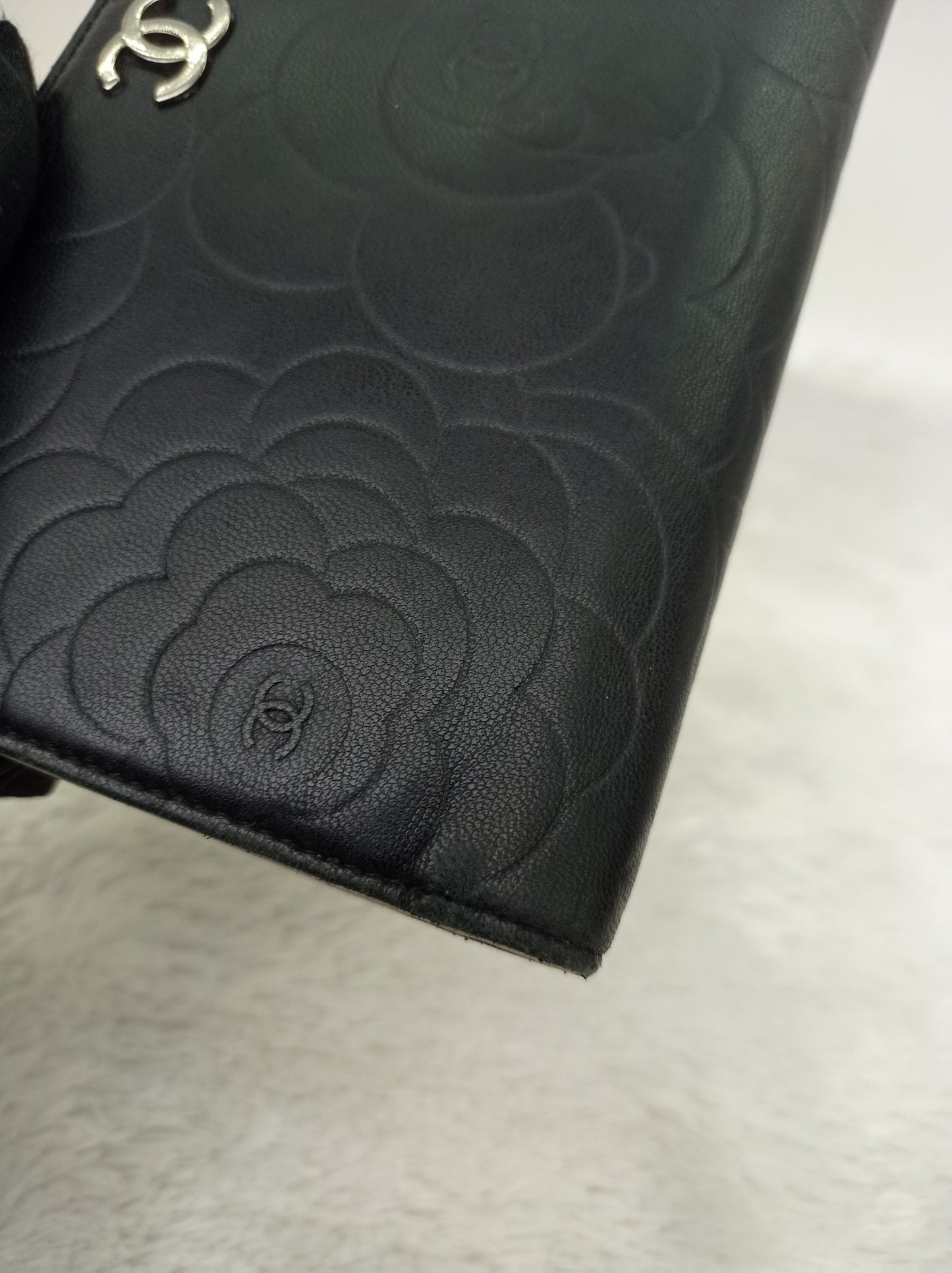 Chanel Timeless Long Flap Wallet Embossed Camellia Black SHW #14