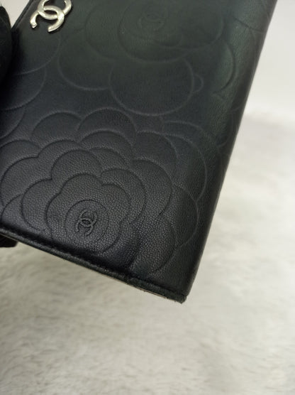 Chanel Timeless Long Flap Wallet Embossed Camellia Black SHW #14