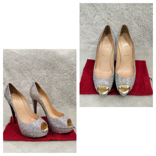 Louboutin Metallic Pink Crystals Pump Size 40