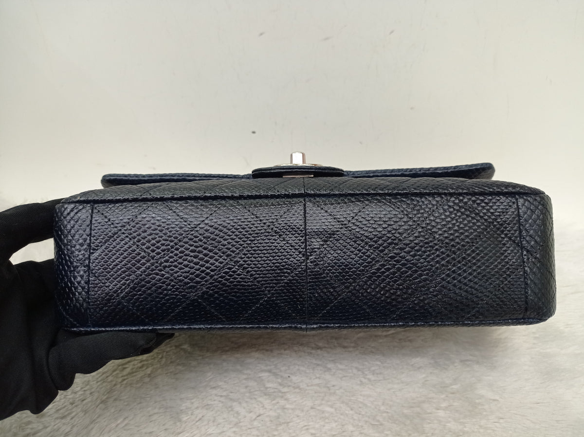 Chanel Medium Karung Snake Skin Navy SHW DF #14