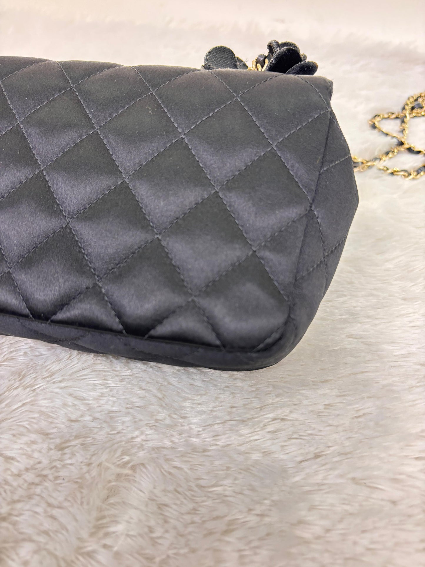 Chanel Mini Flap Satin Camellia Black GHW #21