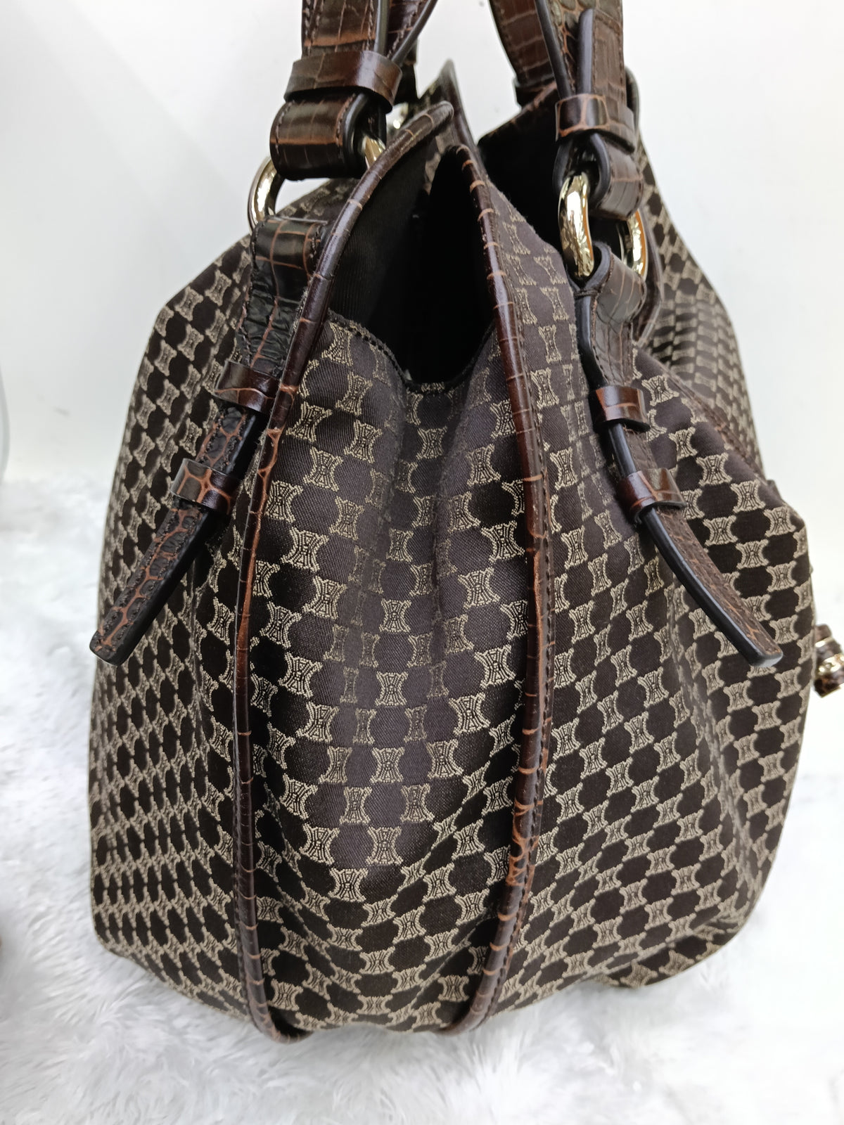 Celine Macadam Bittersweet Large Hobo Croco Embossed Chocolate SHW 2008