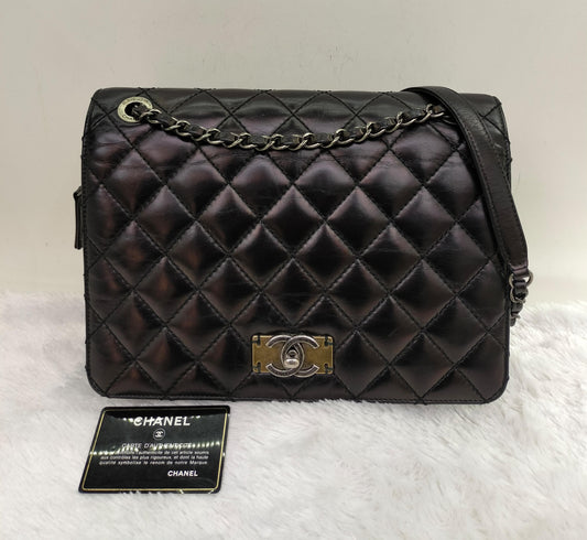 Chanel Day Trip Flap Calfskin Black RHW #22