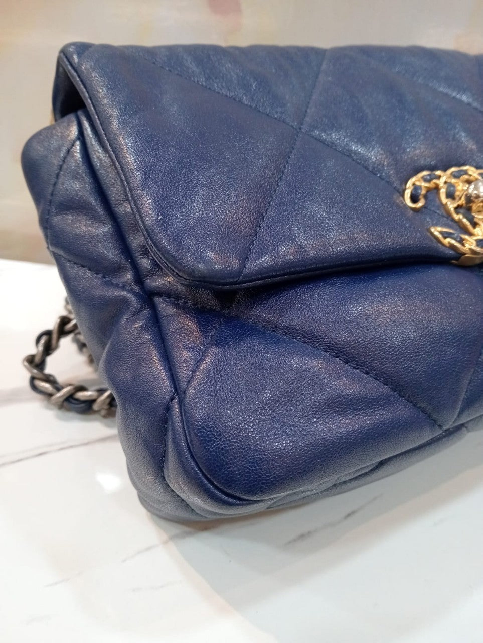 Chanel C19 Small Calfskin Blue GHW #29