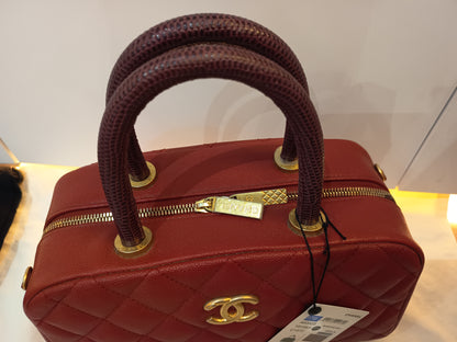 Chanel Bowling Top Handle Lizard Medium Caviar Red GHW #24