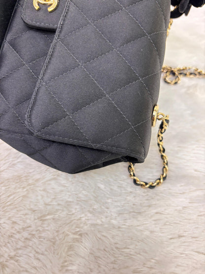 Chanel Mini Flap Satin Camellia Black GHW #21
