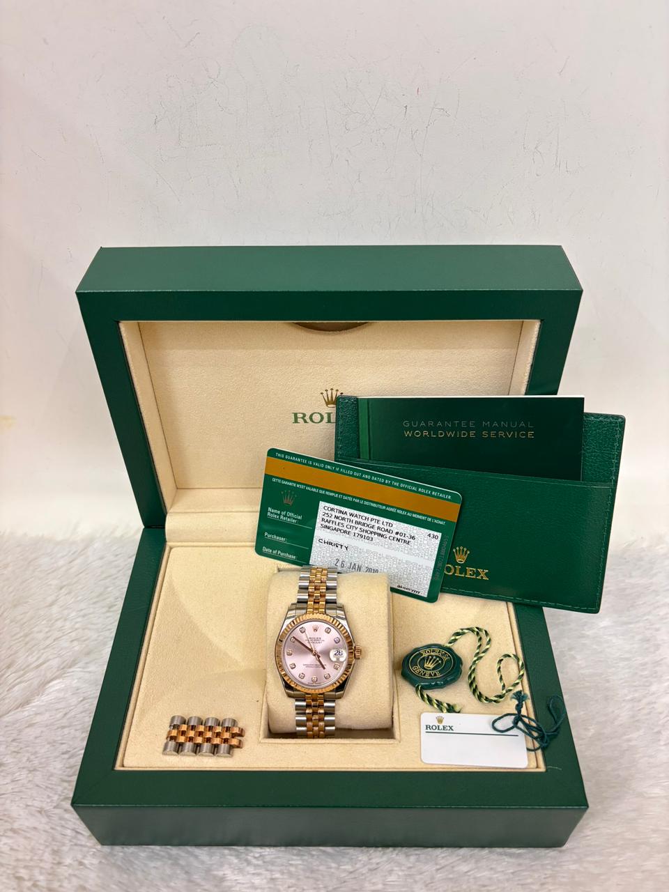 Rolex Oyster Perpetual Datejust 31mm Diamond Dial 2 Tone Rose Gold Jubilee 2019