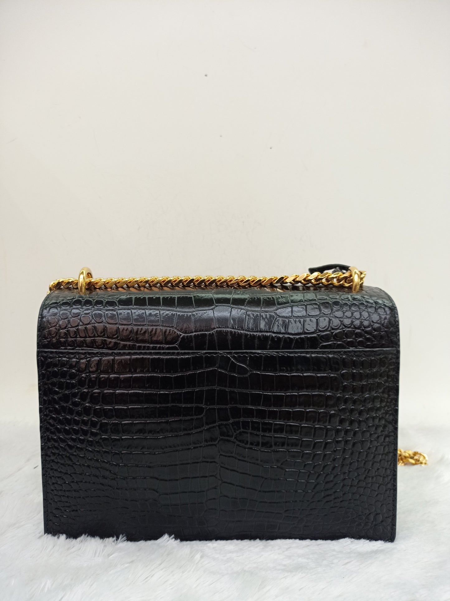 YsL Sunset Medium Croco Black GHW 2022