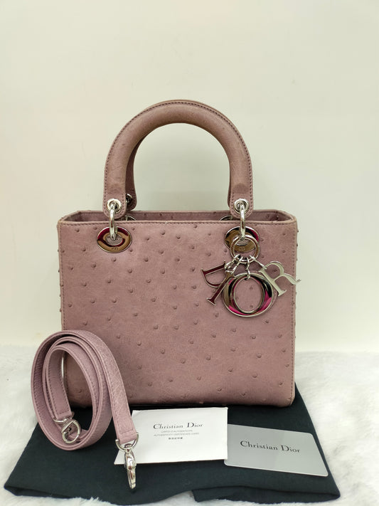 Lady Dior Medium Ostrich Blush Pink SHW 2013