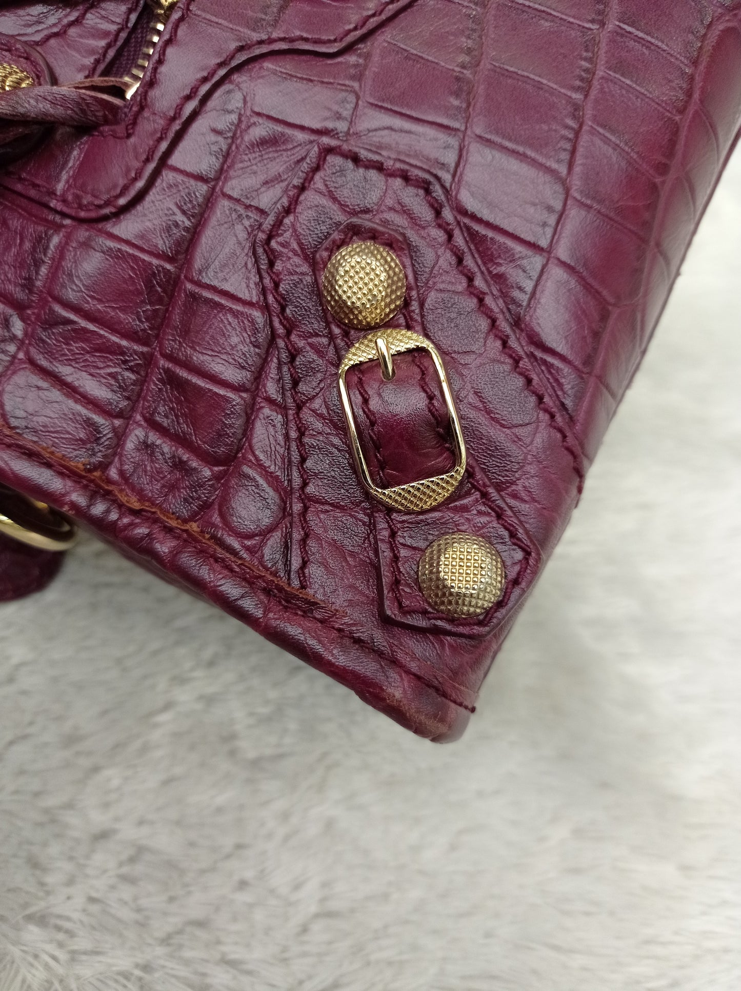 Balenciaga Mini City Giant Croco Burgundy GHW 2016