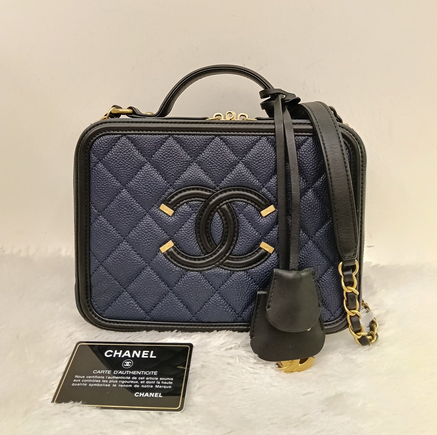 Chanel Filigree Vanity Case Medium Caviar Blue Black GHW #26