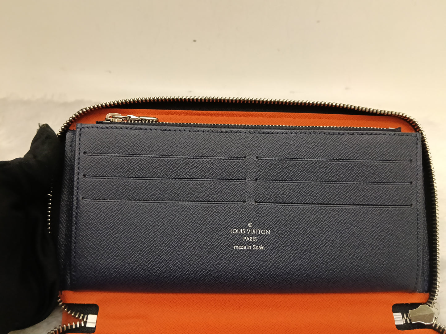 LV Zippy Wallet Long Organizer NM Epi Graphite Blue Gray