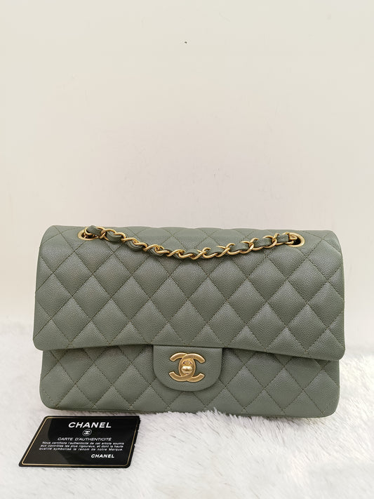 Chanel Medium Caviar Light Green GHW DF #25