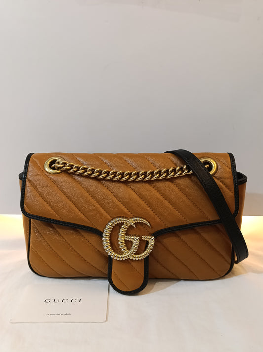 Gucci Marmont Small Torchon Caramelo Brown Black GHW