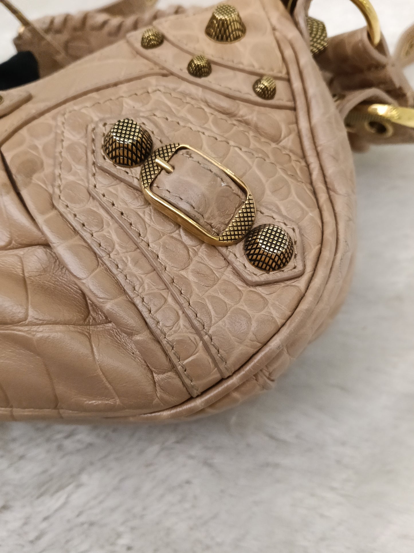Balenciaga Le Cagole XS Croco Embossed Nude RGHW 2023