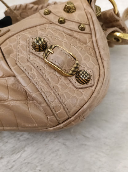 Balenciaga Le Cagole XS Croco Embossed Nude RGHW 2023