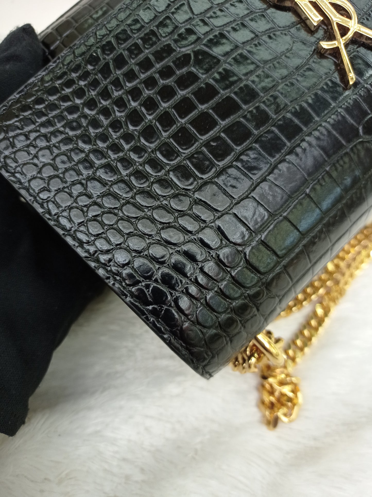 YsL Sunset Medium Croco Black GHW 2022