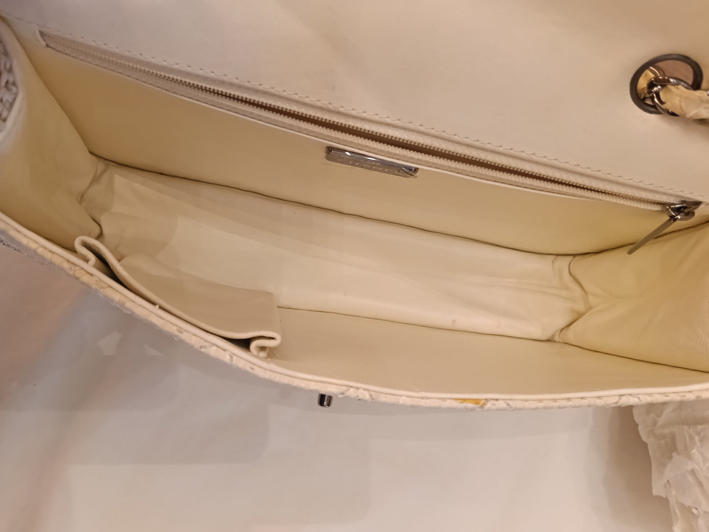 Chanel Turn Lock Flap Chain Python White SHW #11