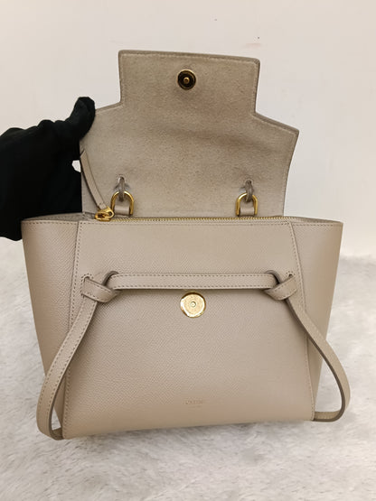 Celine Nano Belt Grained Light Taupe GHW 2018