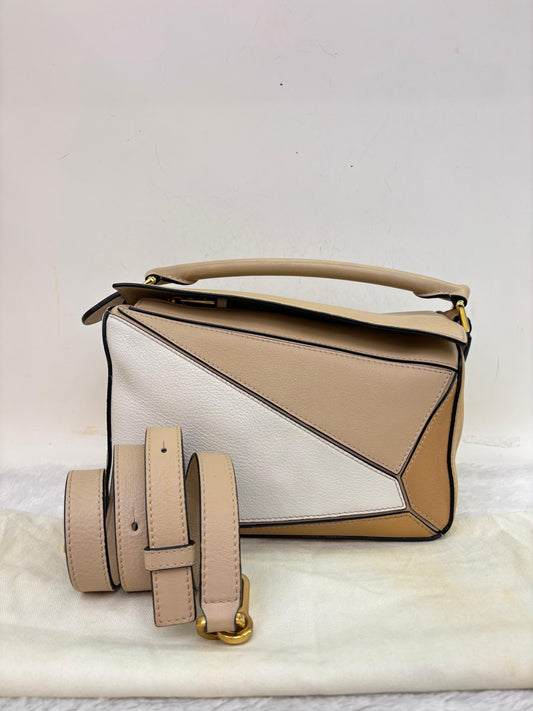 Loewe Puzzle Small Calfskin Dusty Beige Soft White GHW 2022