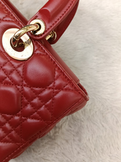 Dior Lady D'Joy Medium Lamb Red GHW 2016