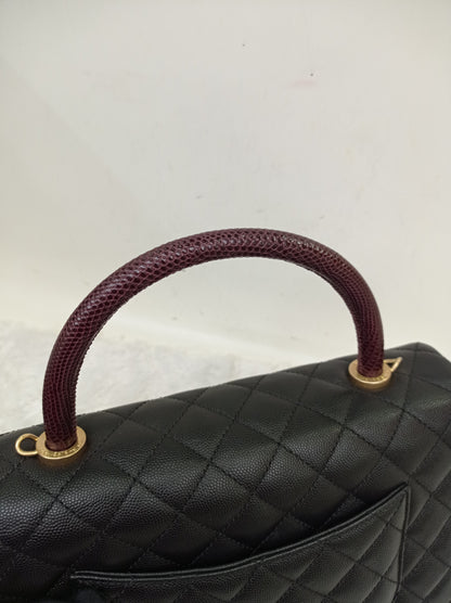 Chanel Coco Handle Medium Caviar Black Handle Lizard GHW #23