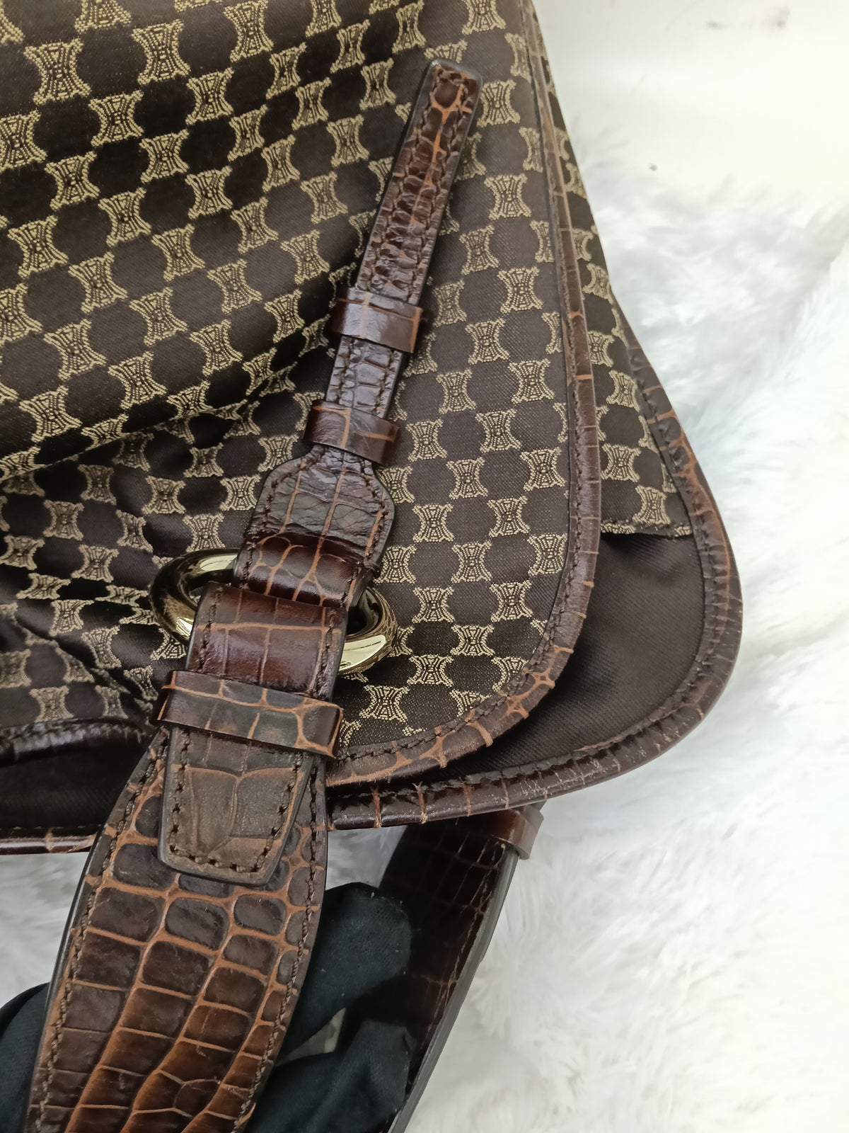Celine Macadam Bittersweet Large Hobo Croco Embossed Chocolate SHW 2008